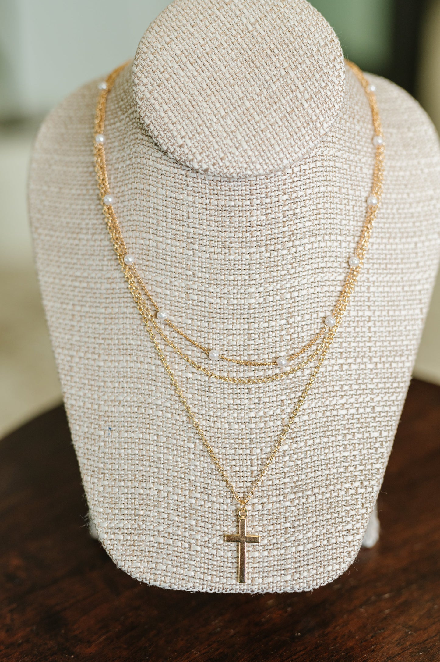 Halo Hues Cross Pendant Layered Necklace Set in Gold