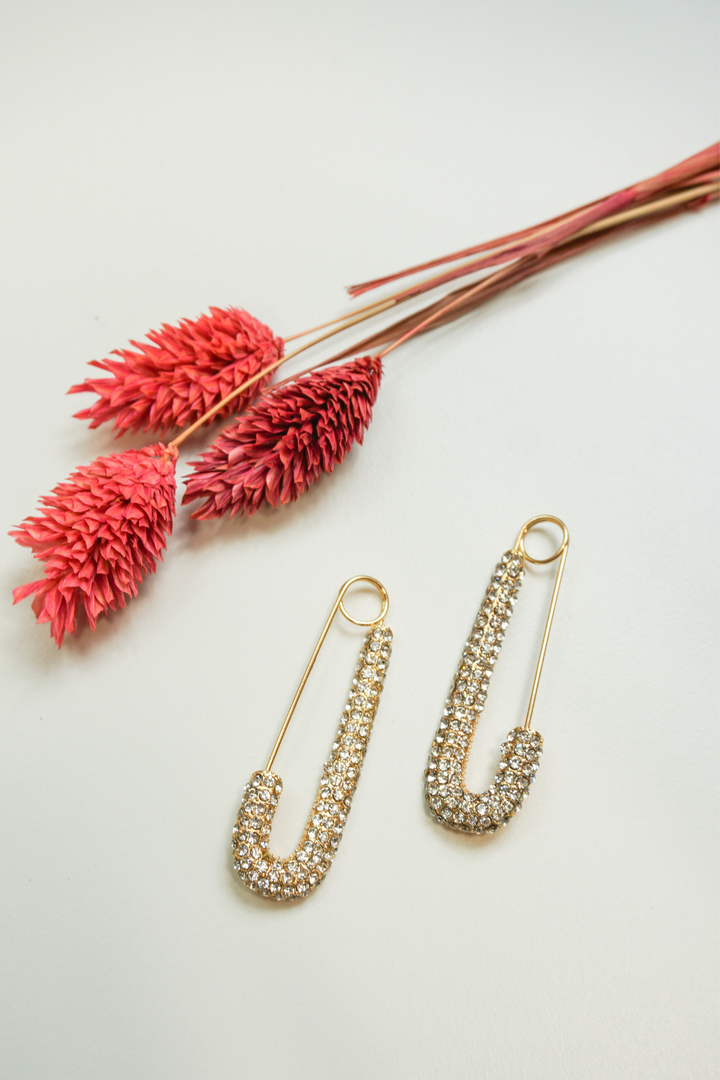 Large CZ Safety Pin Earrings