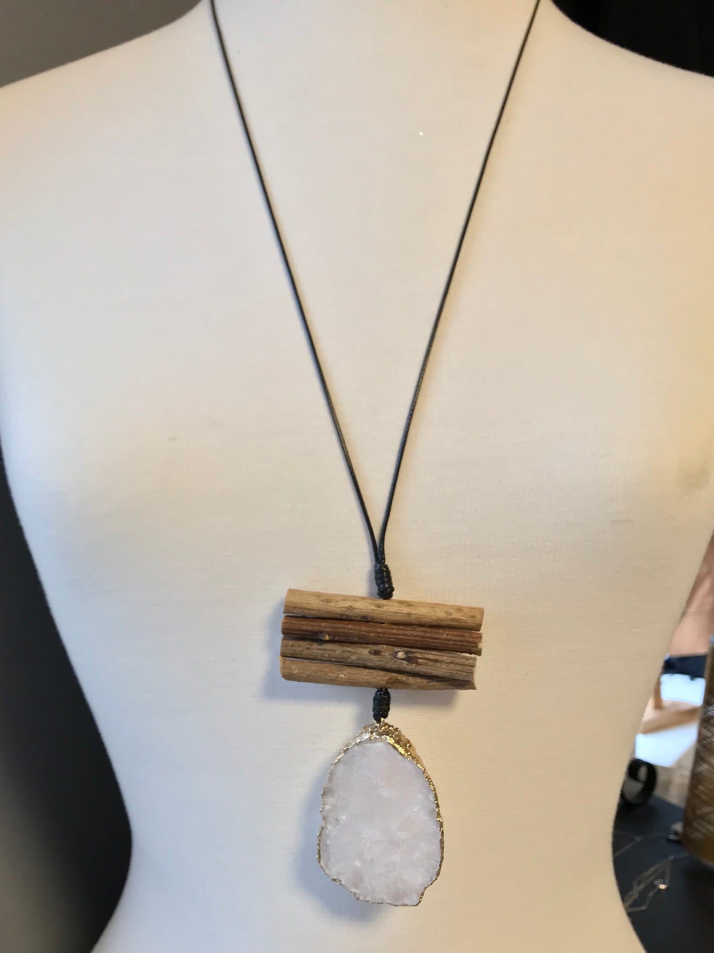 Wood Stacked Natural Stone Pendant