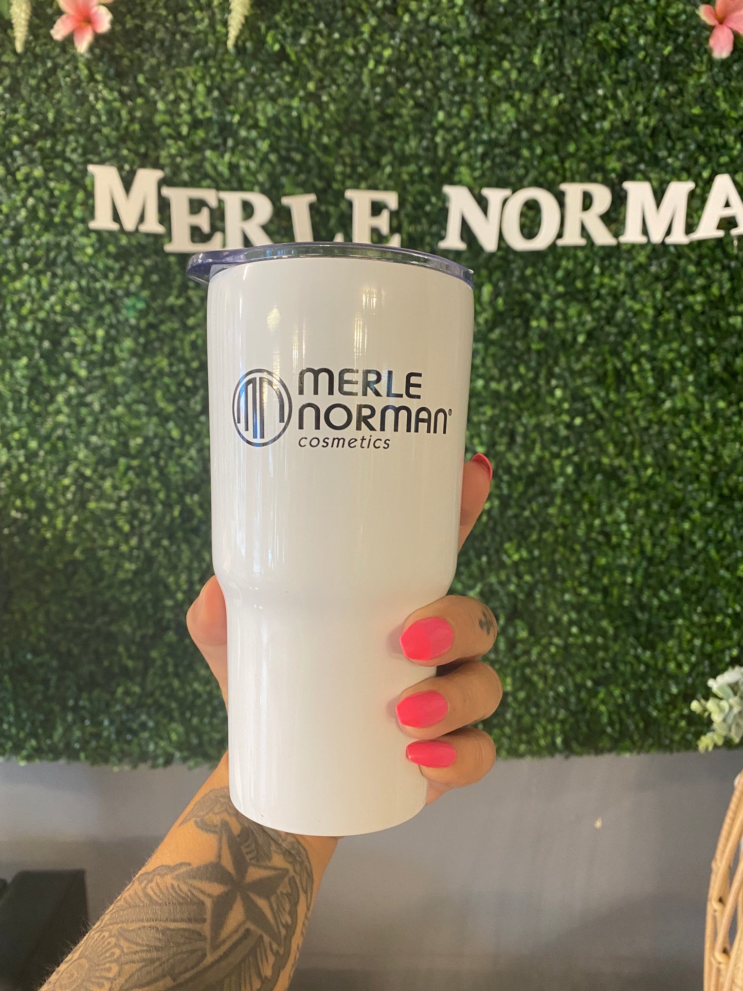 White Merle Norman 20oz tumbler