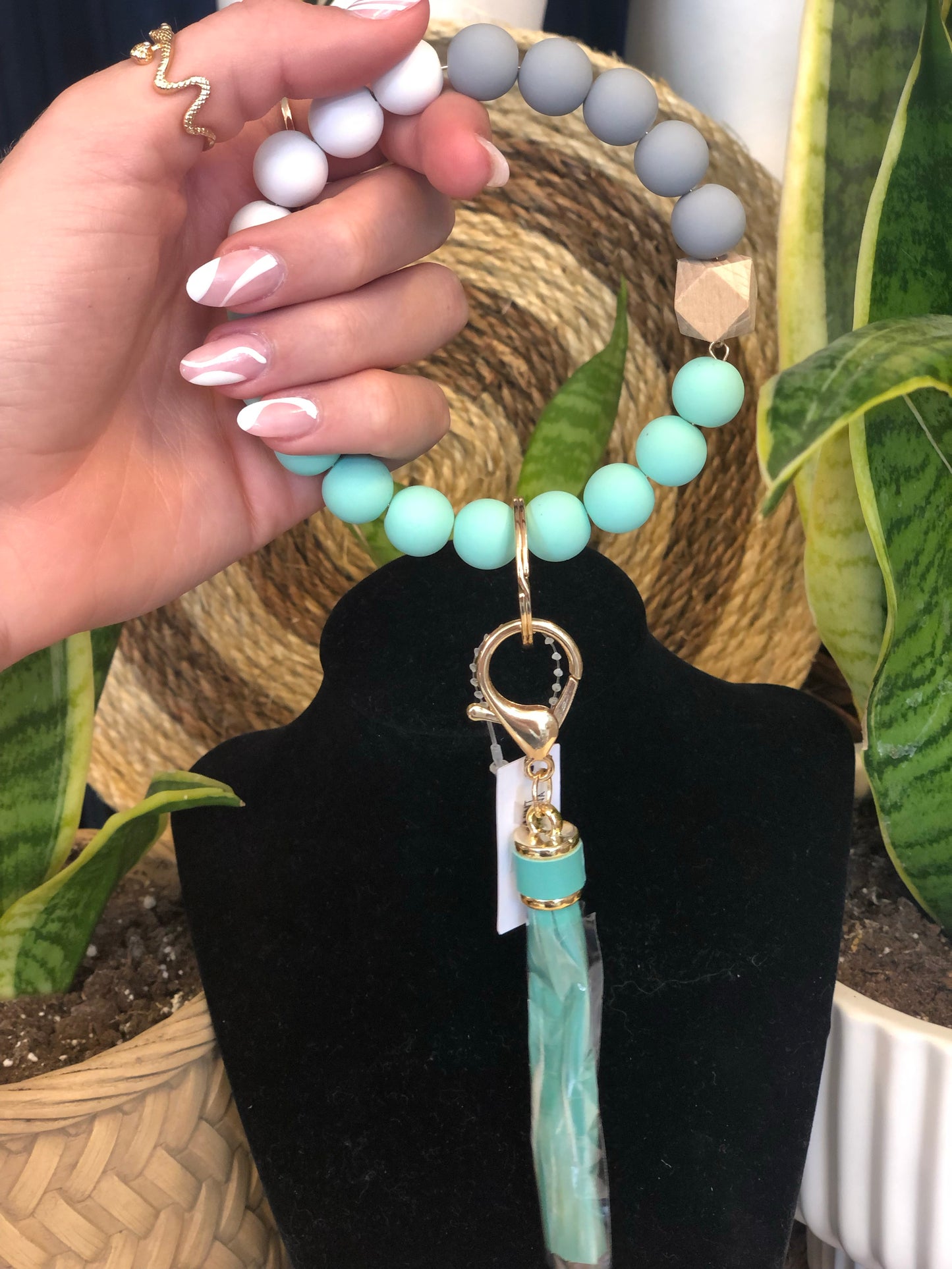 Multi Color Beaded Bangle Keychain