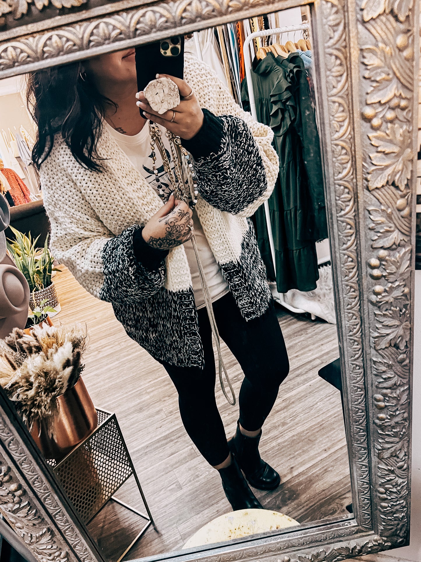 Black & Cream Knit Cardigan