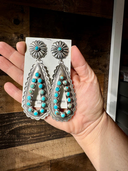 Big Dangle Stud Blue Turquoise Earrings