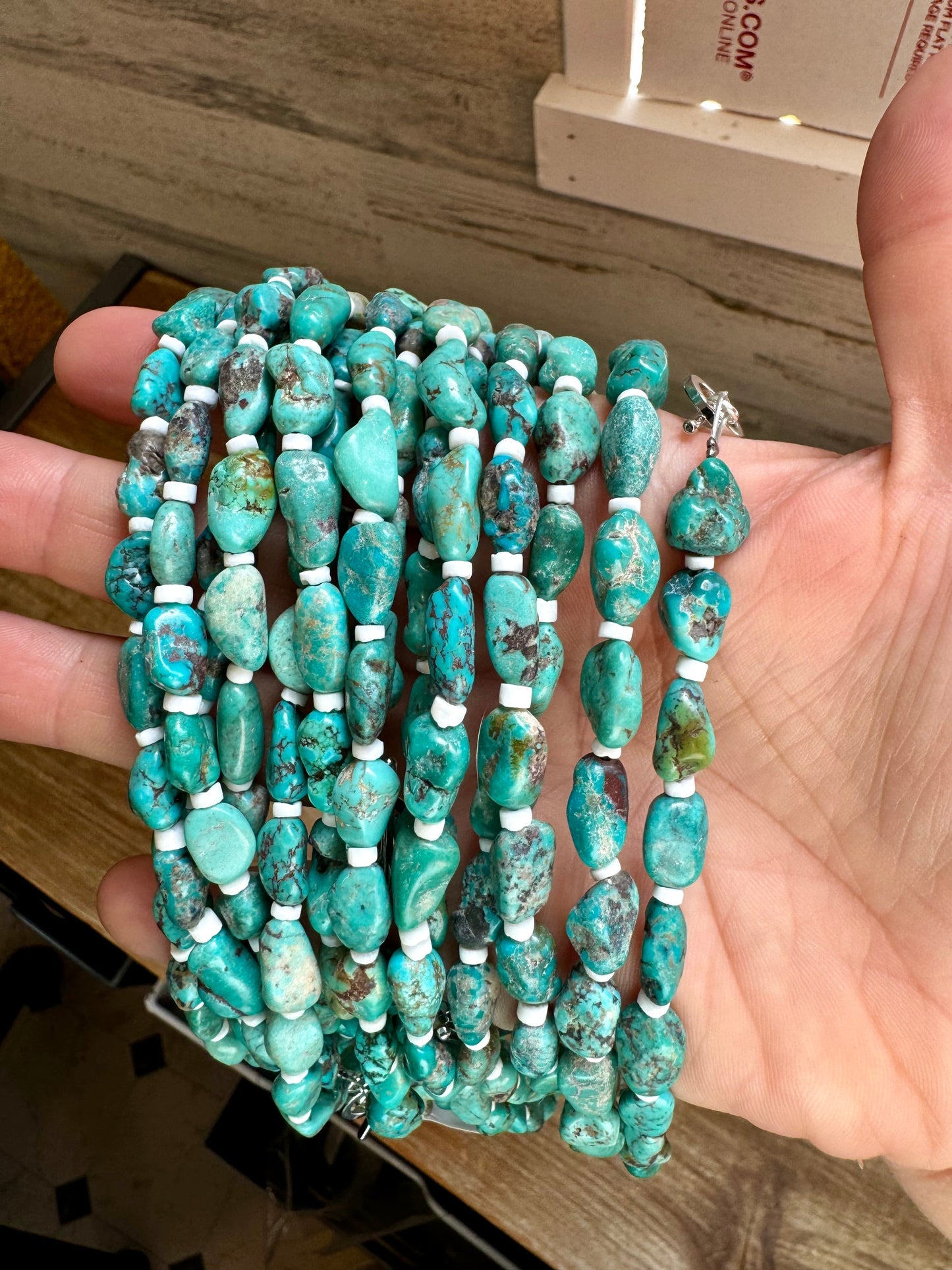 18 inch long blue turquoise nuggets necklace