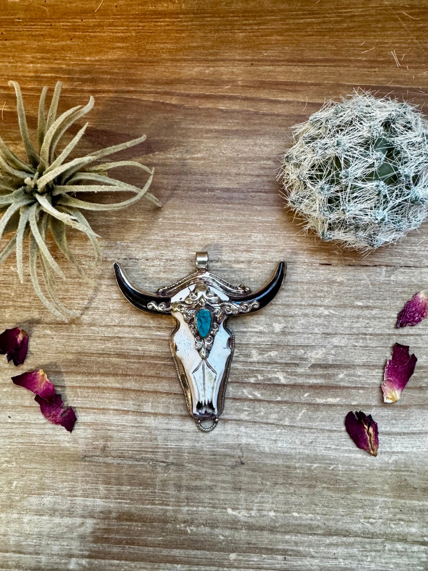 Big Antler longhorn with  turquoise pendant