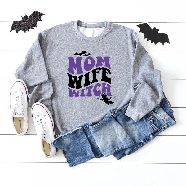 Mom Wife Witch Cursive Graphic Sweatshirt