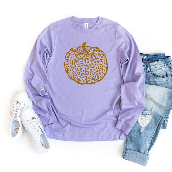 Brown Leopard Pumpkin Long Sleeve Graphic Tee