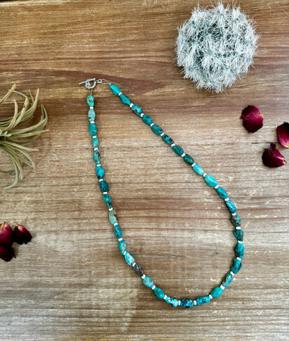 18 inch long blue turquoise nuggets necklace