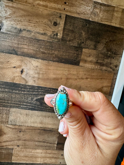 Ring size 7 & 8- long kingman turquoise and sterling silver