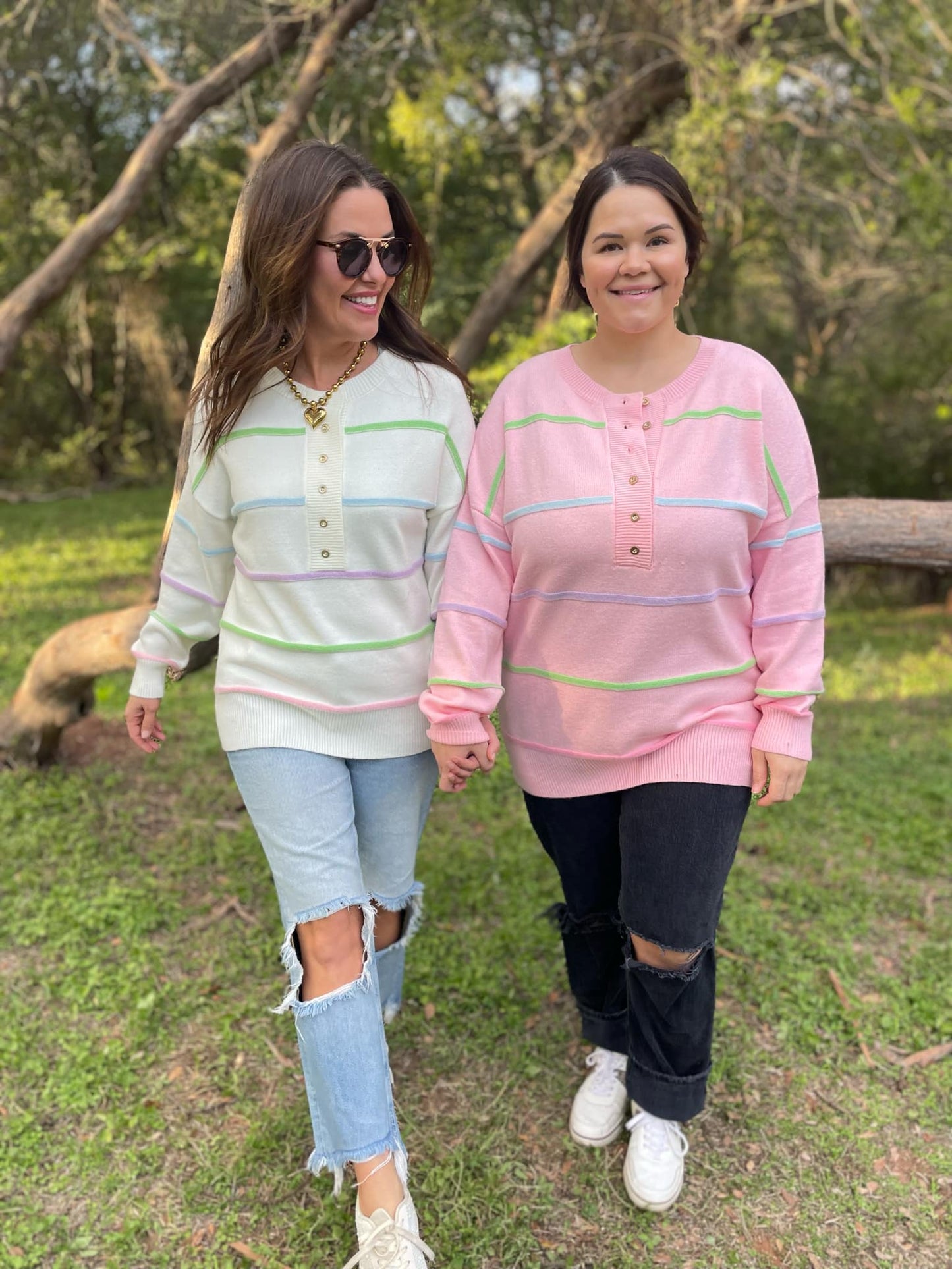 PREORDER: Just Too Good Rainbow Striped Sweater in Two Colors