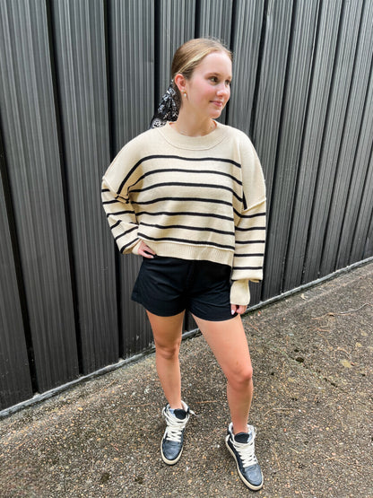 SC - Autumn Breeze Black Stripe Crop Sweater