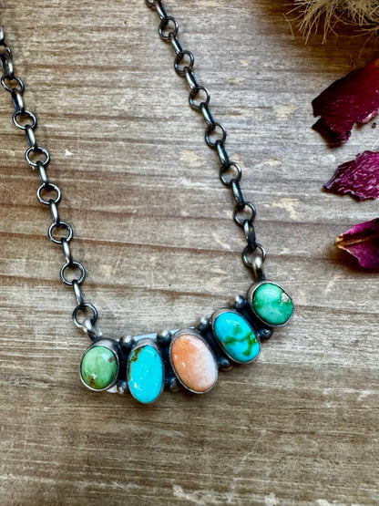 Mix Stones turquoise and spiny bar necklace