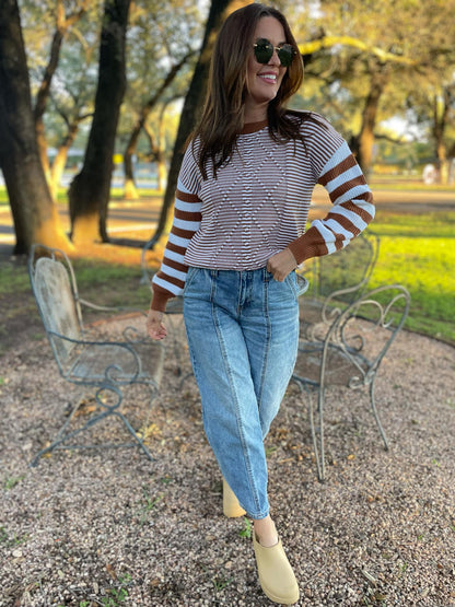 PREORDER: Aspen Striped Sleeve Sweater in Four Colors