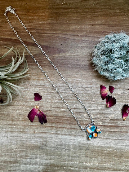 Cluster Necklace Spiny Turquoise & Sterling Silver