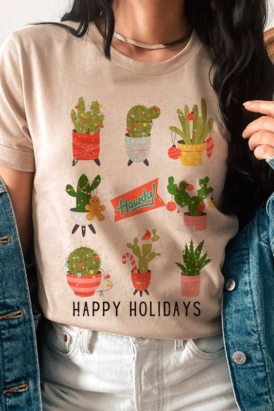HOWDY CACTUS HAPPY HOLIDAYS Graphic T-shirt