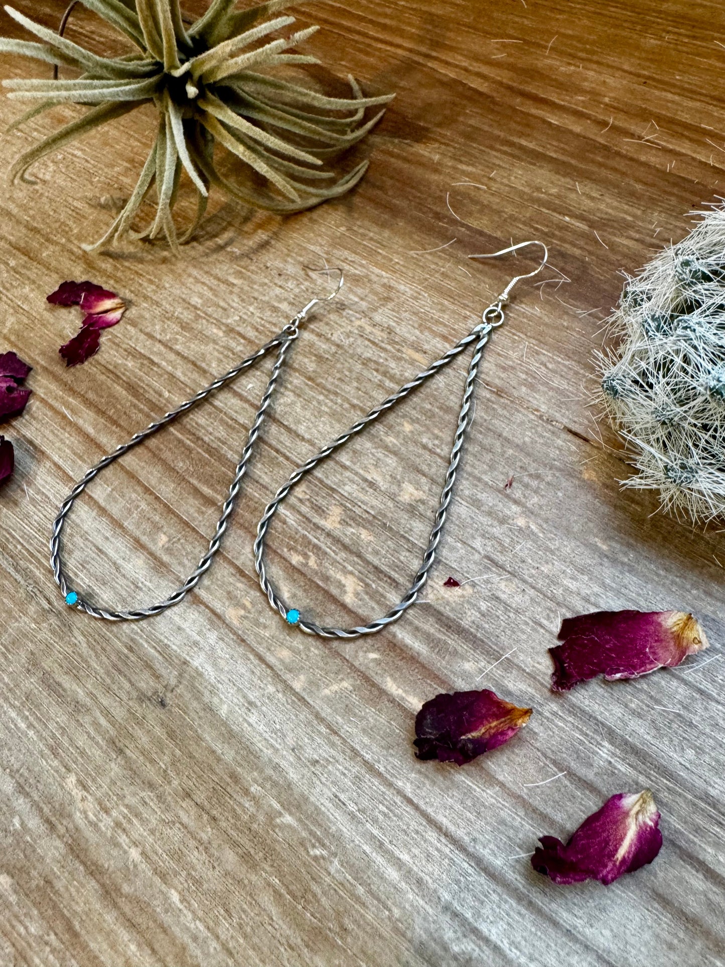 Teardrop Dangle earrings Sterling silver with kingman turquoise