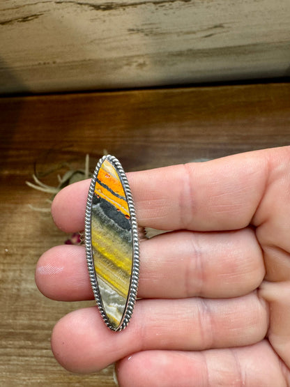 Long Ring - size 8 - sterling silver with bumblebee jasper