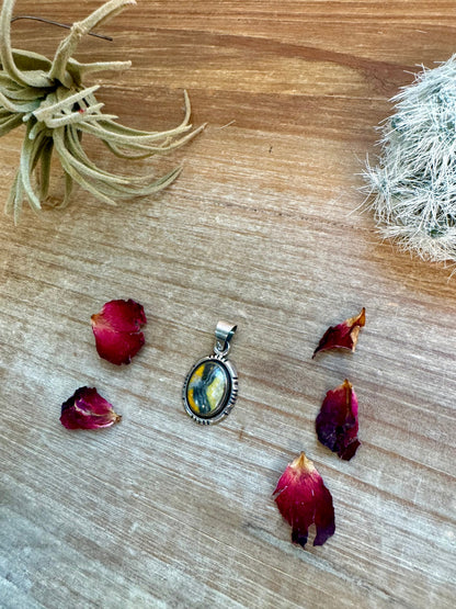 Round Pendant - sterling silver with bumblebee jasper