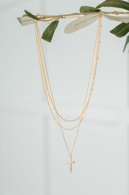 Halo Hues Cross Pendant Layered Necklace Set in Gold
