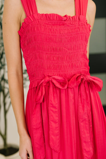Hold Me Down Midi Dress in Fuchsia