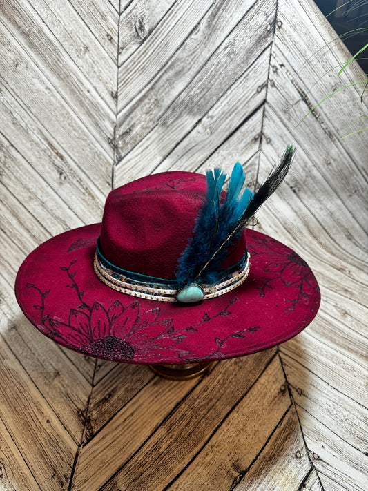 Turquoise Peacock & Boho Custom Felt Hat