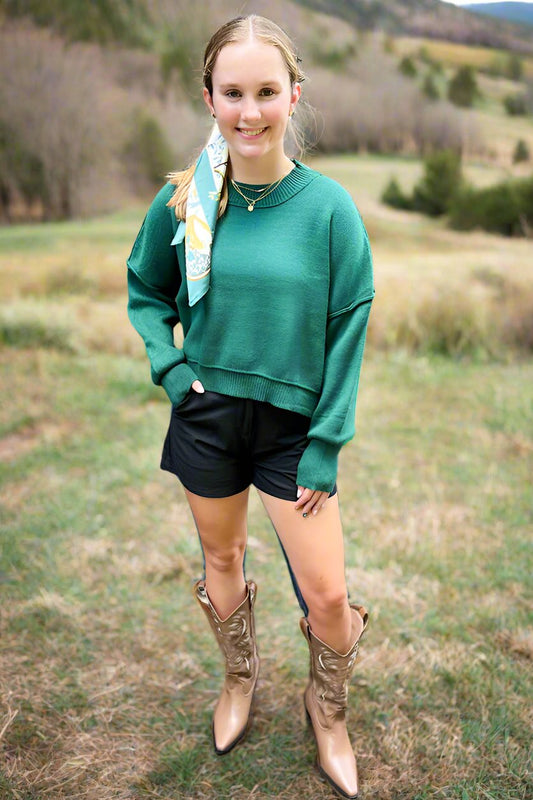 SC - Autumn Breeze Green Crop Sweater