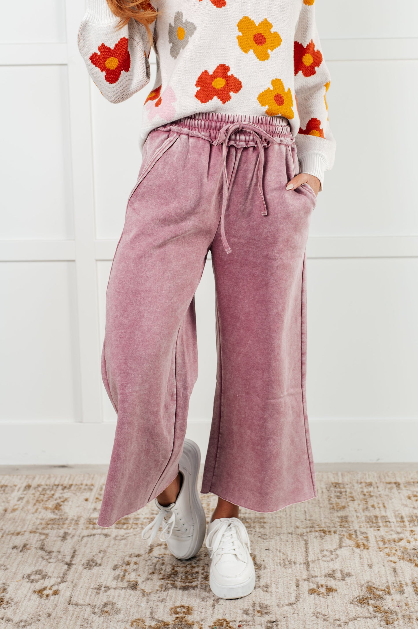 In or Out Wide Leg Cropped Pants in Light Rose