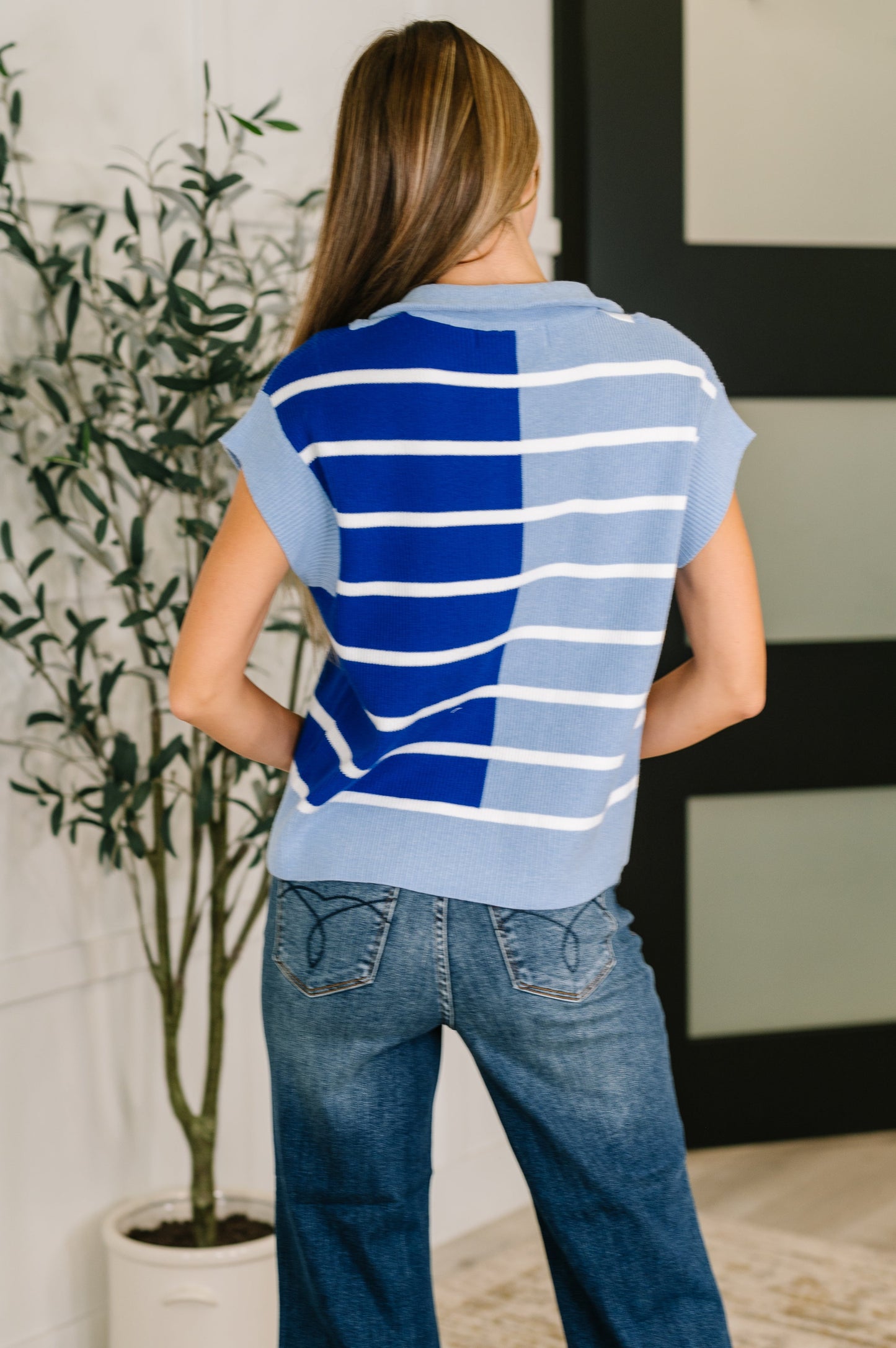 Lonely Traveler Striped Quarter Zip Vest in Blue