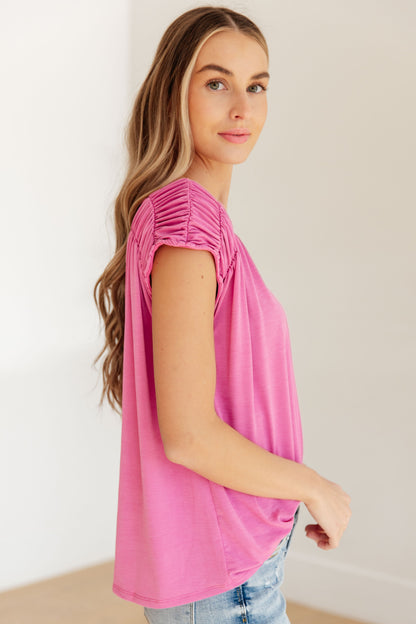 Ruched Cap Sleeve Top in Magenta