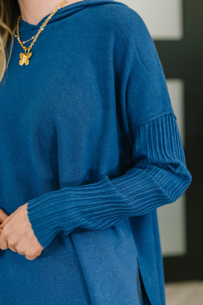 Running Late Hooded Long Sleeve in Light Navy