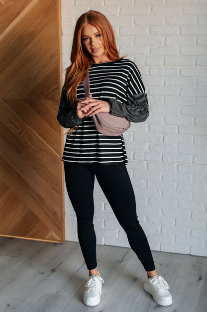 Super Clever Patchwork Striped Top in Black