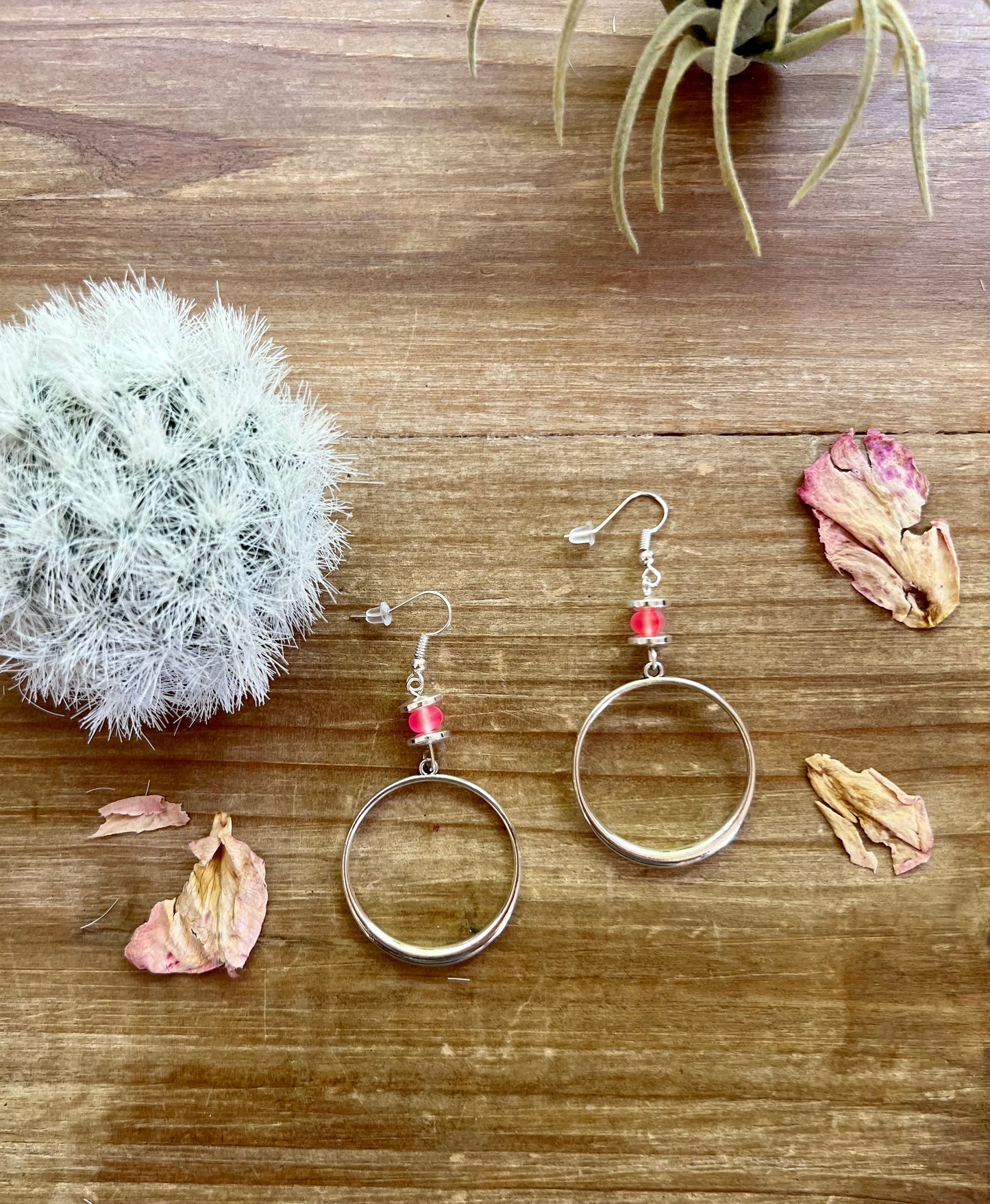 Pink mermaids beads on hoop earrings