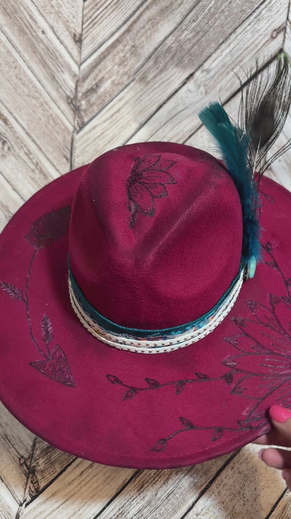 Turquoise Peacock & Boho Custom Felt Hat