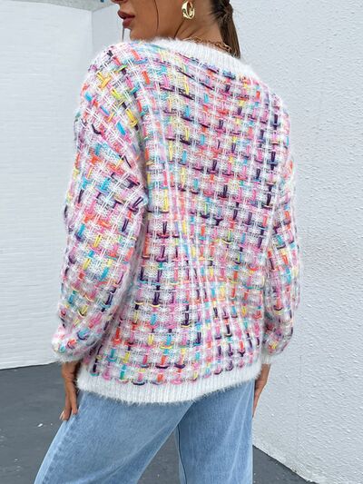 Multicolor Round Neck Dropped Shoulder Sweater
