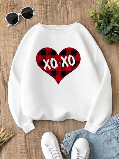 XOXO Heart Round Neck Sweatshirt